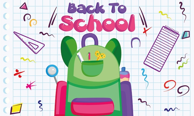 Volta da escola e material escolar diferente De volta ao conceito de escola ilustração vetorial