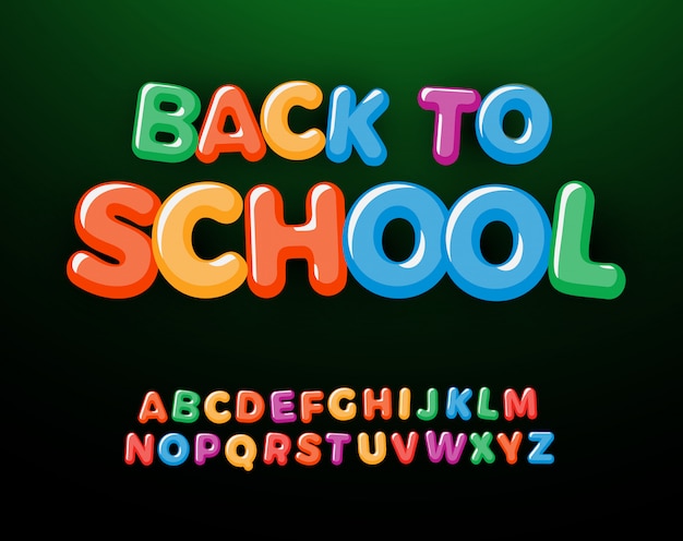 Volta para escola conjunto de letras e números. alfabeto de estilo de educação de crianças. fonte para eventos, promoções, logotipos, banner, monograma e cartaz. tipografia.