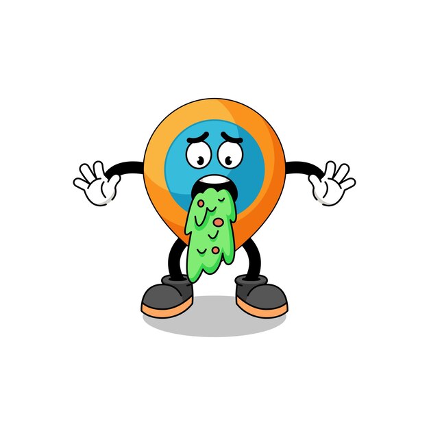 Vômito dos desenhos animados da mascote do símbolo da localização
