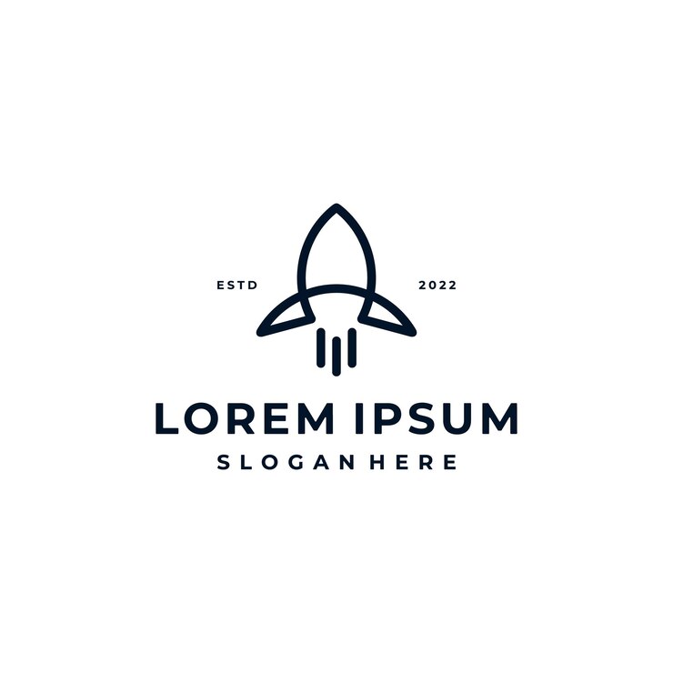 Vetor voo de avião de inicialização de foguete com inspiração de design de logotipo de letra inicial