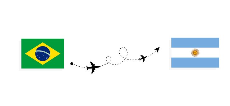 Voo e viagem do Brasil para a Argentina por avião de passageiros Conceito de viagem