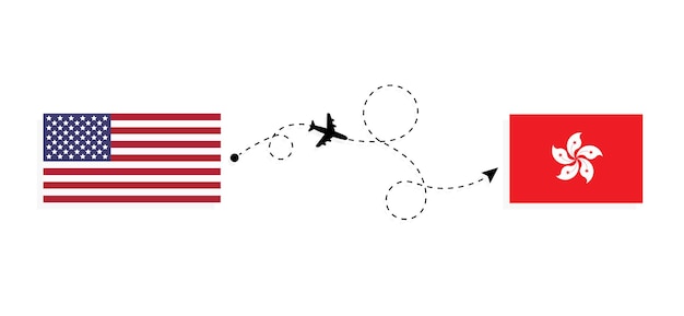Voo e viagem dos eua para hong kong por avião de passageiros conceito de viagem