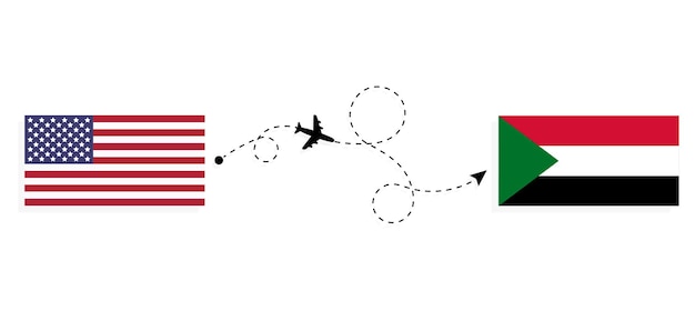 Voo e viagem dos eua para o sudão por avião de passageiros conceito de viagem