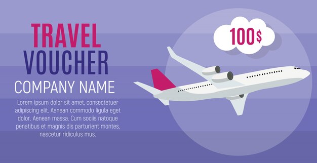 Voucher de viagem 100 dólar modelo plano de fundo com avião. Ilustração