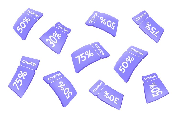 Vetor vouchers 3d render cupom bilhete bônus voar desconto ou etiqueta de venda de presente código de negócio benefício ou etiqueta do prêmio ofereça porcentagem gratuita promoção da loja certificados de compra fundo vetorial
