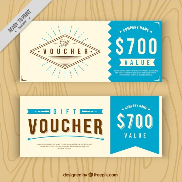 Vetor vouchers de presente do vintage com detalhes azuis