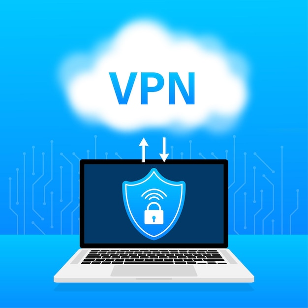 Vpn escudo seguro plano azul em branco