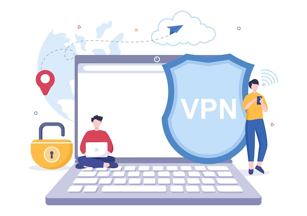 Vpn ou ilustração vetorial de serviço de rede privada virtual para proteger dados em smartphone ou computador