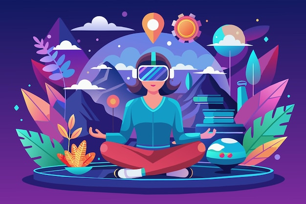 Vetor vr mockup for a virtual reality mindfulness meditation app