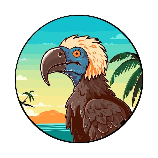 Vetor vulture cute funny cartoon kawaii colorido aquarela praia verão animal pet sticker ilustração