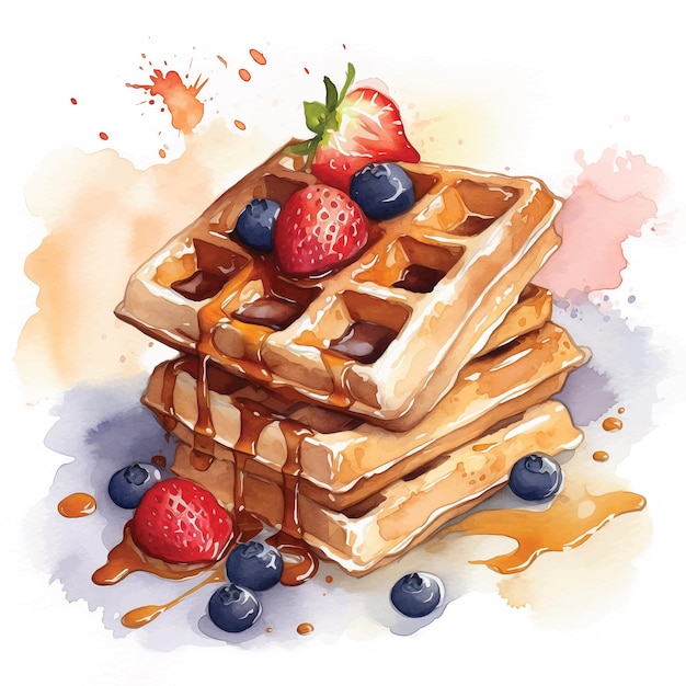 Waffles com tinta aquarela de mirtilo