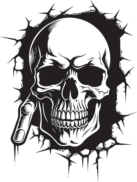 Vetor wallflower wraith black skull vector em cracked wall phantom portal cracked wall skull emblem desig