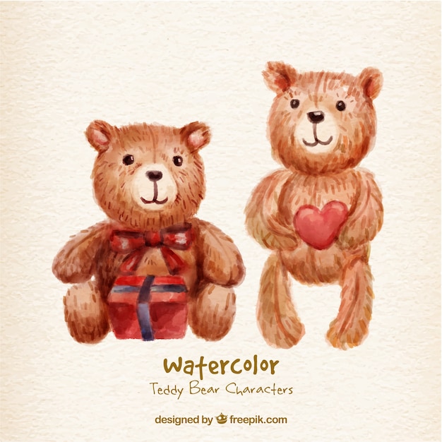 Vetor watercolor teddy bear personagens ilustração