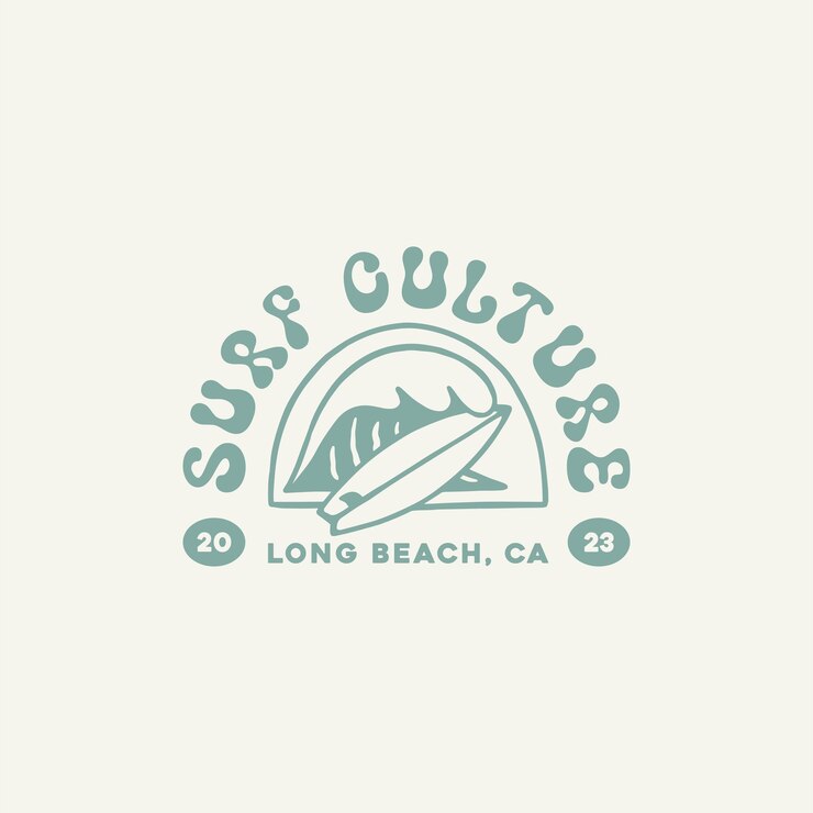 Vetor wave com modelo de design de logotipo de prancha de surf para mercadoria de surf do surf club