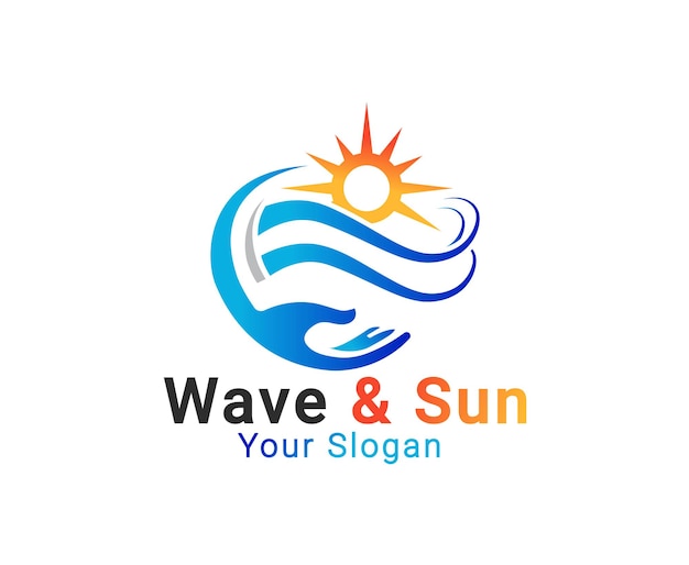 Vetor wave sun logo modelo de logotipo de sol e mar