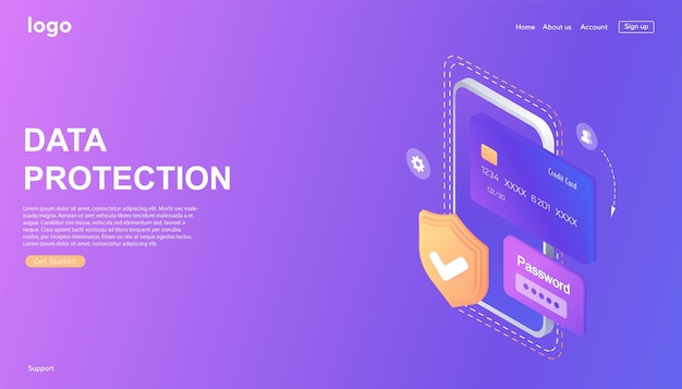 Web banner conceito isométrico de proteção de dados pessoais cibersegurança e privacidade