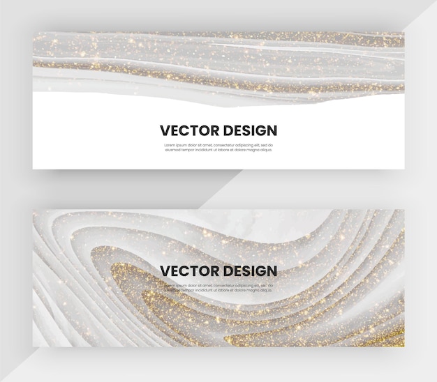 Web banners com aquarela preta e textura de glitter dourado desenho vetorial