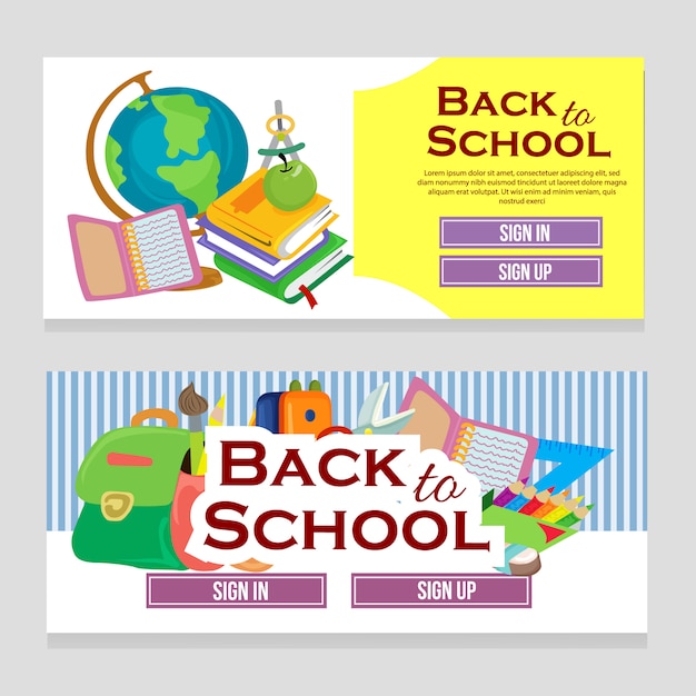 Web colorido banner escola tema com elemento de escola