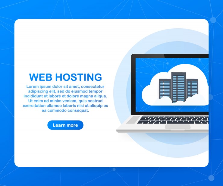 Vetor web conceito de hospedagem com design de computação em nuvem.