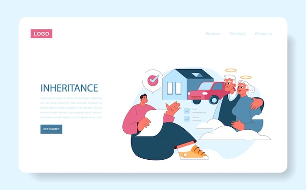 Vetor web de herança ou desembarque um homem revisa documentos de propriedade com uma metáfora visual de um idoso sereno