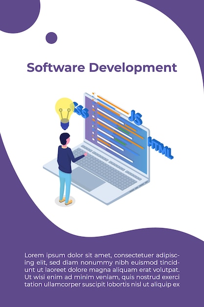 Web design e conceito isométrico de desenvolvimento de Front-end. Ilustração vetorial
