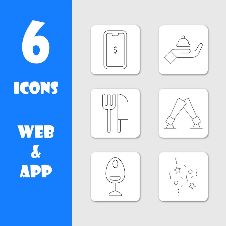 Vetor web e app icons set serviço alimentação e celebração símbolos