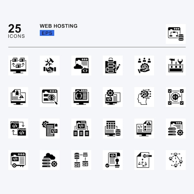 Web Hosting 25 Glyph pacote de ícones