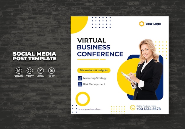 Webinar ao vivo da conferência de marketing digital moderna e postagem de mídia social corporativa