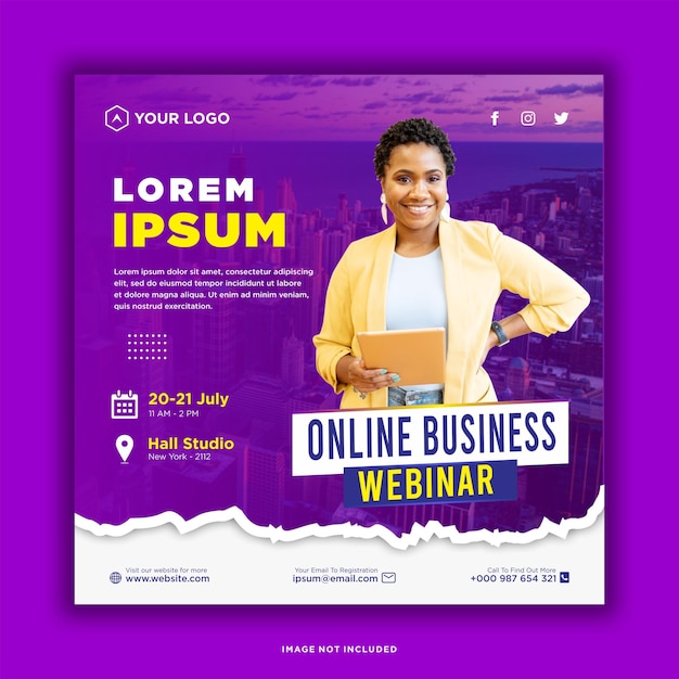Webinar ao vivo de marketing digital e postagem de mídia social corporativa ou banner de modelo