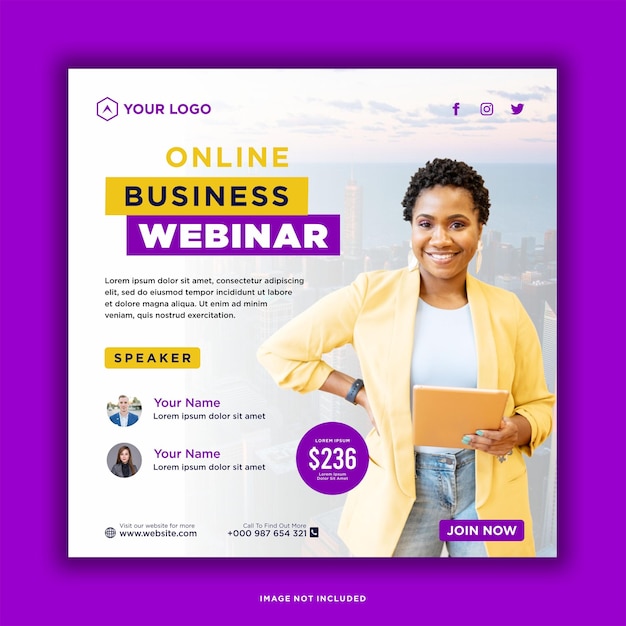 Webinar ao vivo de marketing digital e postagem de mídia social corporativa ou banner de modelo