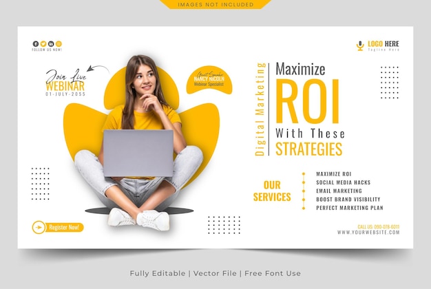 Webinar de Marketing Digital ao Vivo ou Modelo de Vector de Banner Corporativo