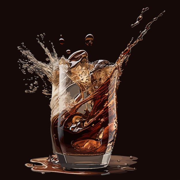 Websplashes de rum de café cola ou bebidas de uísque isoladas em ilustração vetorial de fundo