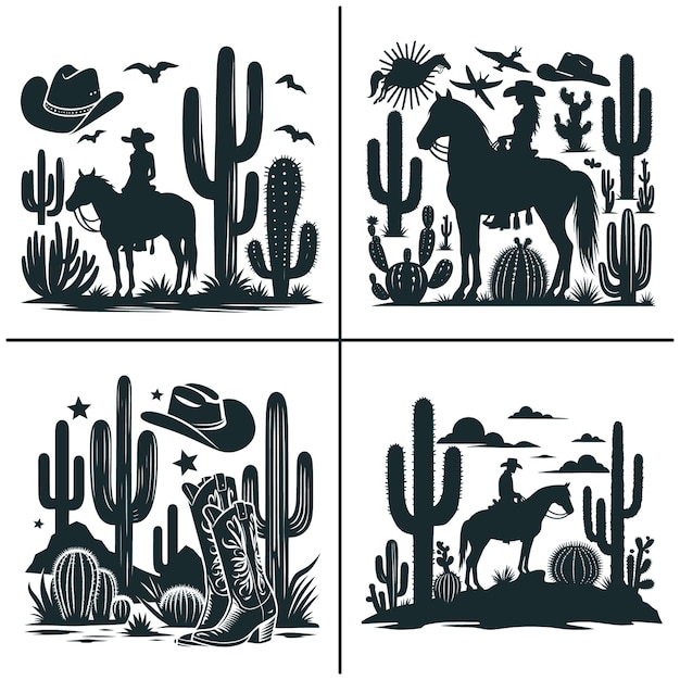 Vetor western desert cactus vector cowboy e cowgirl vector cavalo vector