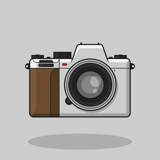 White camera mirrorles vintage flat cartoon hand drawn vector isolated