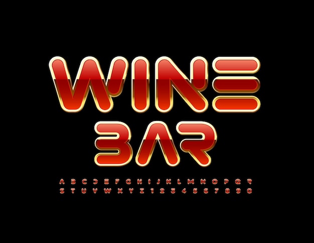 Wine bar red and gold luxo font elite brilhante letras e números do alfabeto