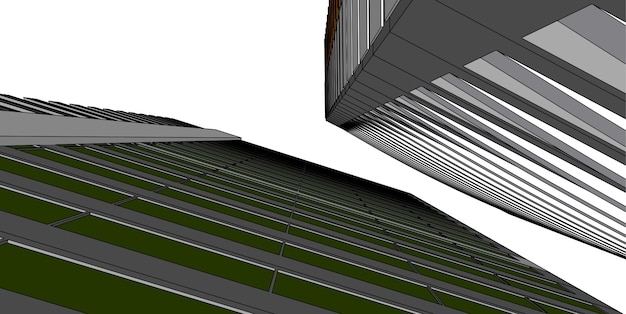 Wireframe de arquitetura moderna. Conceito de estrutura de arame urbano. Wireframe construindo ilustração 3D da arquitetura