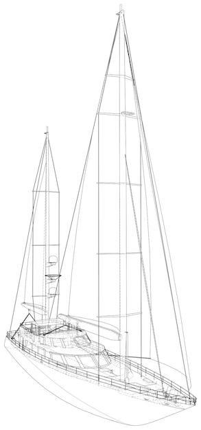 Wireframe de iates de vela marítima em vetor de formato eps de fundo branco criado de d wireframe