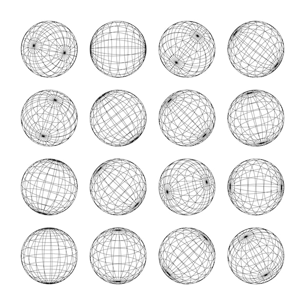 Vetor wireframe formas alinhadas esfera perspectiva malha d grade baixa poli elementos geométricos retro futurista