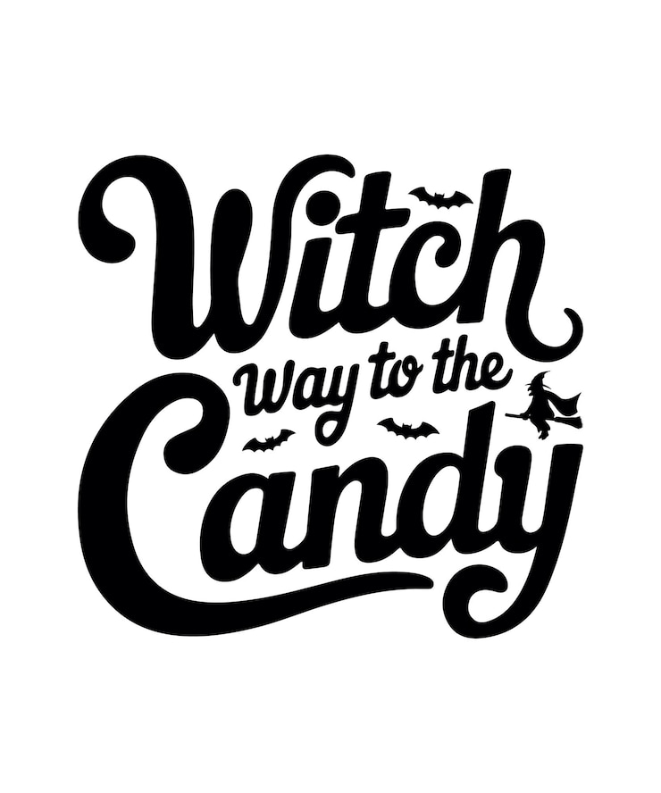 Vetor witch way to the candy halloween citação engraçada design de t-shirt vetorial