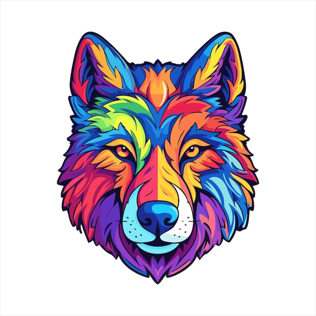 Vetor wolf colorful watercolor cartoon kawaii personagem animal pet ilustração de adesivo isolado