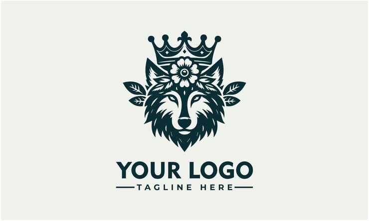 Vetor wolf crown flower logo vector design vintage wolf logo vector para identidade empresarial