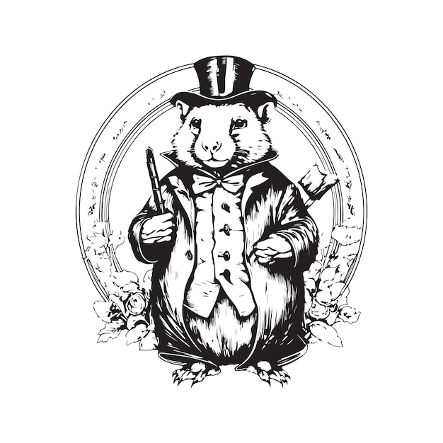 Wombat alquimista logotipo vintage conceito de arte de linha cor preto e branco ilustração desenhada à mão