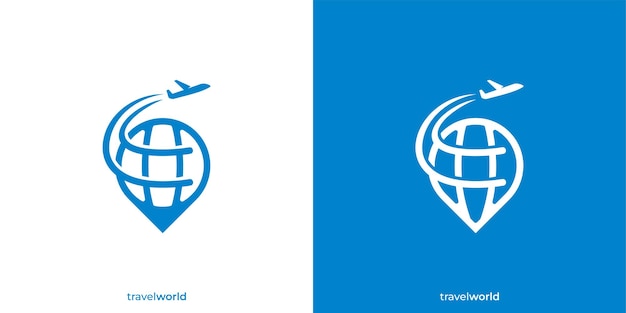 World Travel Pin Logo Pin Mapa Localização e Avião com Estilo Minimalista Logotipo de Negócio de Viagem