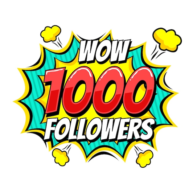 wow 1000 seguidor estilo cartoon