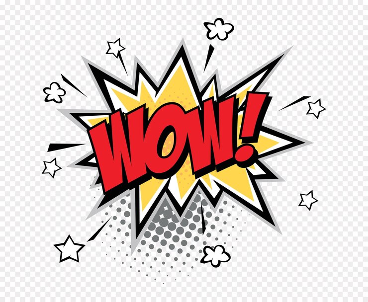 Vetor wow texto em quadrinhos bolhas de fala negra no estilo pop art