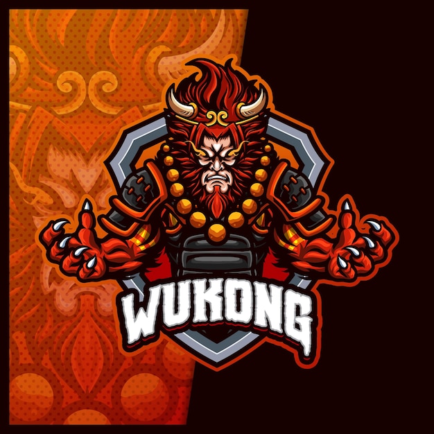 Vetor wukong monkey king template de ilustrações de design de logotipo mascote esport, logotipo devil ninja para flâmula de jogo de equipe banner youtuber contração contração discordância, estilo cartoon em cores