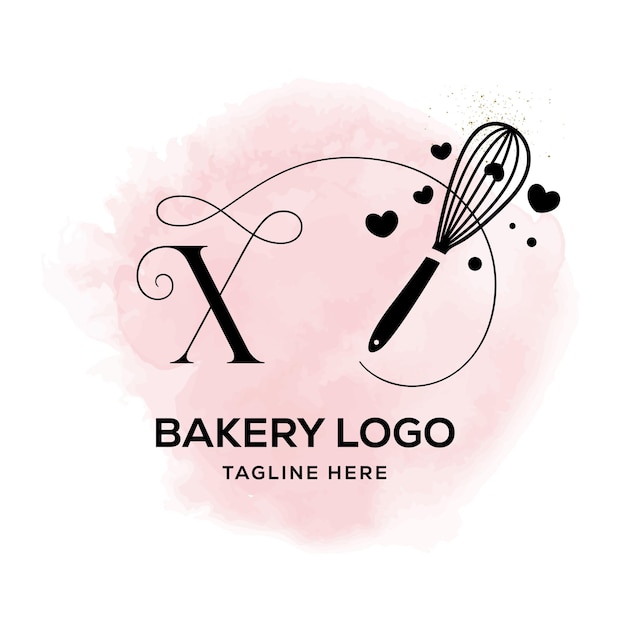 Vetor x premade watercolor whisk bakery logo design flores florais bolo padeiro padaria