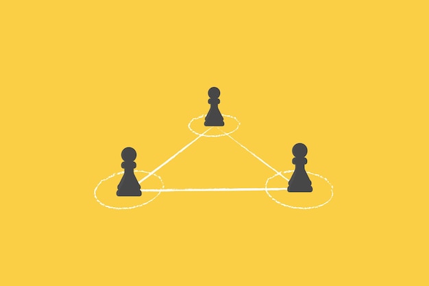 Vetor xadrez em círculo giz com conceito de conexão de linha de conexões de trabalho em equipe ou conceito de rede social