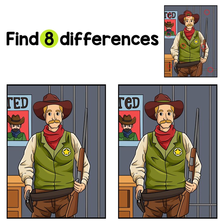 Vetor xerife cowboy encontre as diferenças
