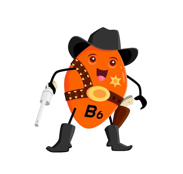 Vetor xerife de vitamina b6 dos desenhos animados ou personagem de cowboy